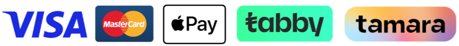 Logos of Visa, Mastercard, Apple Pay, Tabby, and Tamara on a white background